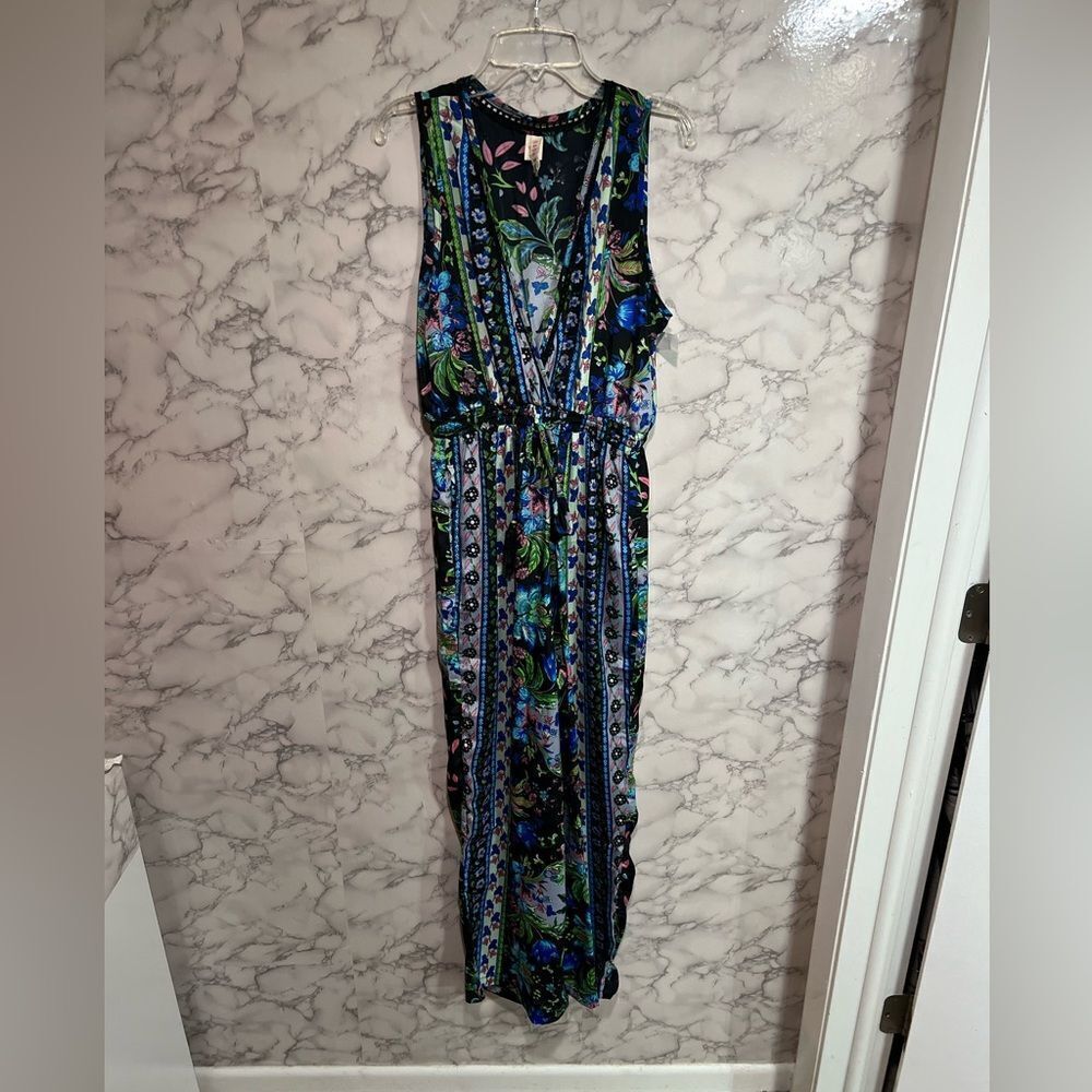 RAGA Womens Floral Printed Sleeveless Jumpsuit Blue Multi Size XS
